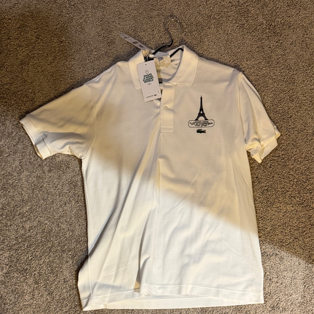 Lacoste Cream Polo Shirt with Eiffel Tower Motif